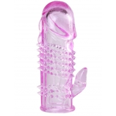 Розовая  гелевая насадка с клиторальным отростком - 13,5 см. - Toyfa Basic - в Твери купить с доставкой