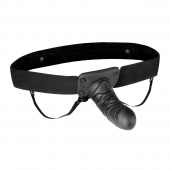 Чёрный полый страпон с вибрацией Unisex Vibrating Hollow Strap-On - 14 см. - Lux Fetish - купить с доставкой в Твери