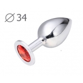 Коническая серебристая анальная втулка с красным кристаллом - 8,2 см. - Anal Jewelry Plug - купить с доставкой в Твери