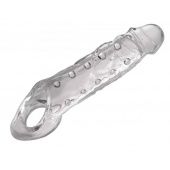 Прозразная закрытая насадка на пенис с поддержкой мошонки Clearly Ample Penis Enhancer - 22 см. - XR Brands - в Твери купить с доставкой