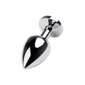 Серебристая коническая анальная пробка с красным кристаллом - 8 см. - ToyFa - купить с доставкой в Твери