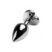 Серебристая коническая анальная пробка с красным кристаллом-сердечком - 7 см. - ToyFa - купить с доставкой в Твери