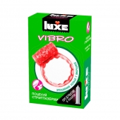 Розовое эрекционное виброкольцо Luxe VIBRO  Поцелуй стриптизёрши  + презерватив - Luxe - в Твери купить с доставкой