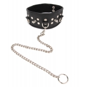 Черный ошейник с шипами и металлическим поводком-цепочкой - Notabu - купить с доставкой в Твери