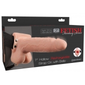 Телесный перезаряжаемый вибрострапон 7  Hollow Rechargeable Strap-on with Balls - 20,3 см. - Pipedream - купить с доставкой в Твери