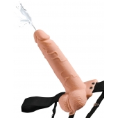 Телесный полый страпон с имитацией эякуляции 7.5  Hollow Squirting Strap-On with Balls Flesh - 21,6 см. - Pipedream - купить с доставкой в Твери