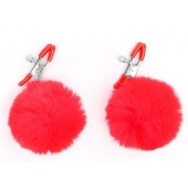 Зажимы для сосков с красным пушком - Notabu - купить с доставкой в Твери