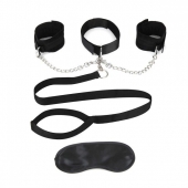 Чёрный ошейник с наручниками и поводком Collar Cuffs   Leash Set - Lux Fetish - купить с доставкой в Твери
