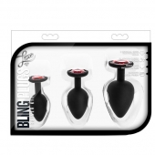 Набор черных анальных пробок с красным кристаллом-сердечком Bling Plugs Training Kit - Blush Novelties - купить с доставкой в Твери