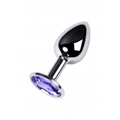 Серебристая конусовидная анальная пробка с фиолетовым кристаллом - 7 см. - ToyFa - купить с доставкой в Твери