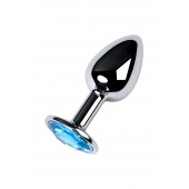 Серебристая конусовидная анальная пробка с голубым кристаллом - 7 см. - ToyFa - купить с доставкой в Твери