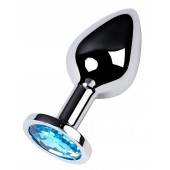 Серебристая конусовидная анальная пробка с голубым кристаллом - 8 см. - ToyFa - купить с доставкой в Твери