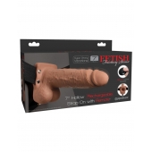 Кофейный перезаряжаемый вибрострапон 7  Hollow Rechargeable Strap-on with Balls - 20,3 см. - Pipedream - купить с доставкой в Твери