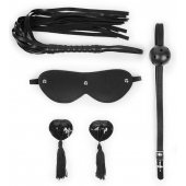 Эротический набор в черном цвете: маска, кляп, пэстисы, плётка - Notabu - купить с доставкой в Твери