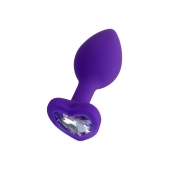 Фиолетовая анальная втулка Diamond Heart с прозрачным кристаллом - 7 см. - ToyFa - купить с доставкой в Твери