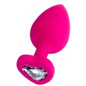 Розовая анальная втулка Diamond Heart с прозрачным кристаллом - 9,5 см. - ToyFa - купить с доставкой в Твери