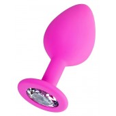 Розовая анальная втулка Brilliant с прозрачным кристаллом - 7 см. - ToyFa - купить с доставкой в Твери