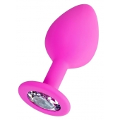 Розовая анальная втулка Brilliant с прозрачным кристаллом - 8 см. - ToyFa - купить с доставкой в Твери