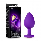 Фиолетовая анальная пробка Bling Plug Medium с золотистым стразом - 8,3 см. - Blush Novelties - купить с доставкой в Твери