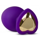 Фиолетовая анальная пробка Bling Plug Large с золотистым стразом - 9,5 см. - Blush Novelties - купить с доставкой в Твери