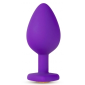 Фиолетовая анальная пробка Bling Plug Large с золотистым стразом - 9,5 см. - Blush Novelties - купить с доставкой в Твери