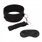 Черный ошейник с длинным поводком Collar and Leash Set - Lux Fetish - купить с доставкой в Твери