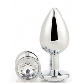 Серебристая анальная втулка с прозрачным кристаллом - 7,1 см. - Dream Toys - купить с доставкой в Твери