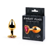 Золотистая анальная пробка с малиновым кристаллом-сердечком - 7 см. - Anal Jewelry Plug - купить с доставкой в Твери