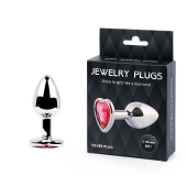 Серебристая анальная пробка с малиновым кристаллом-сердечком - 7 см. - Anal Jewelry Plug - купить с доставкой в Твери