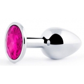 Серебристая анальная пробка с малиновым кристаллом - 7,2 см. - Anal Jewelry Plug - купить с доставкой в Твери