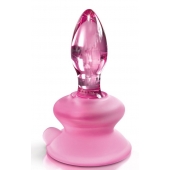 Розовая стеклянная пробка Icicles №90 с силиконовой присоской - 8 см. - Pipedream