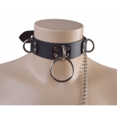 Черный кожаный ошейник Big Ring - Sitabella - купить с доставкой в Твери