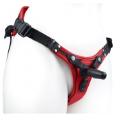 Красно-черный женский пояс с 2 способами крепления насадок и вагинальной пробкой - LOVETOY (А-Полимер) - купить с доставкой в Твери