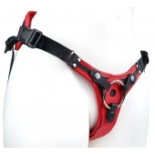 Красно-черный женский пояс с 2 способами крепления насадок и вагинальной пробкой - LOVETOY (А-Полимер) - купить с доставкой в Твери