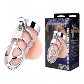 Серебристая металлическая клетка для члена с замком Enslave Cock Cage - BlueLine - купить с доставкой в Твери
