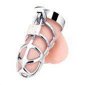 Серебристая металлическая клетка для члена с замком Enslave Cock Cage - BlueLine - купить с доставкой в Твери