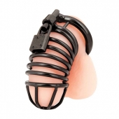Черная металлическая клетка с замком Deluxe Chastity Cage - BlueLine - купить с доставкой в Твери