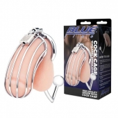 Серебристая металлическая клетка с анальным стимулятором Cock Cage - BlueLine - купить с доставкой в Твери