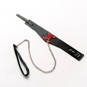 Черный широкий ошейник с красным декором и поводком - Crazy Handmade - купить с доставкой в Твери