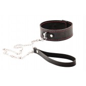 Черный широкий ошейник с красной строчкой и поводком - Crazy Handmade - купить с доставкой в Твери