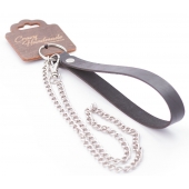 Серебристый металлический поводок с кожаной черной ручкой - 80 см. - Crazy Handmade - купить с доставкой в Твери