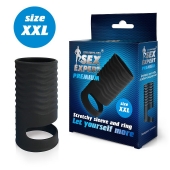 Черная открытая насадка на пенис с кольцом для мошонки XXL-size - 9,4 см. - Sex Expert - в Твери купить с доставкой