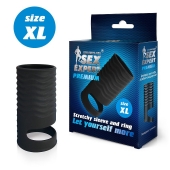 Черная открытая насадка на пенис с кольцом для мошонки XL-size - 8,9 см. - Sex Expert - в Твери купить с доставкой