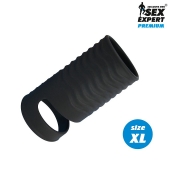 Черная открытая насадка на пенис с кольцом для мошонки XL-size - 8,9 см. - Sex Expert - в Твери купить с доставкой