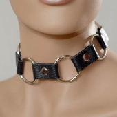 Кожаный черный ошейник с кольцами - Sitabella - купить с доставкой в Твери
