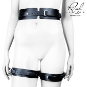 Черный кожаный пояс с гартерами - S-M - Notabu - купить с доставкой в Твери