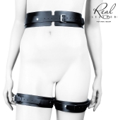 Черный кожаный пояс с гартерами - L-XL - Notabu - купить с доставкой в Твери