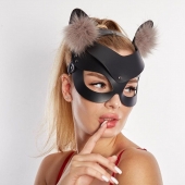 Черная кожаная маска  Кошечка  с мехом - Sitabella - купить с доставкой в Твери