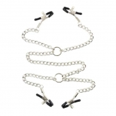 Серебристые зажимы для сосков и половых губ на тонкой цепочке - Notabu - купить с доставкой в Твери