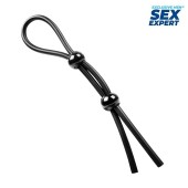 Черное силиконовое лассо с двумя шариками для утяжки - Sex Expert - в Твери купить с доставкой